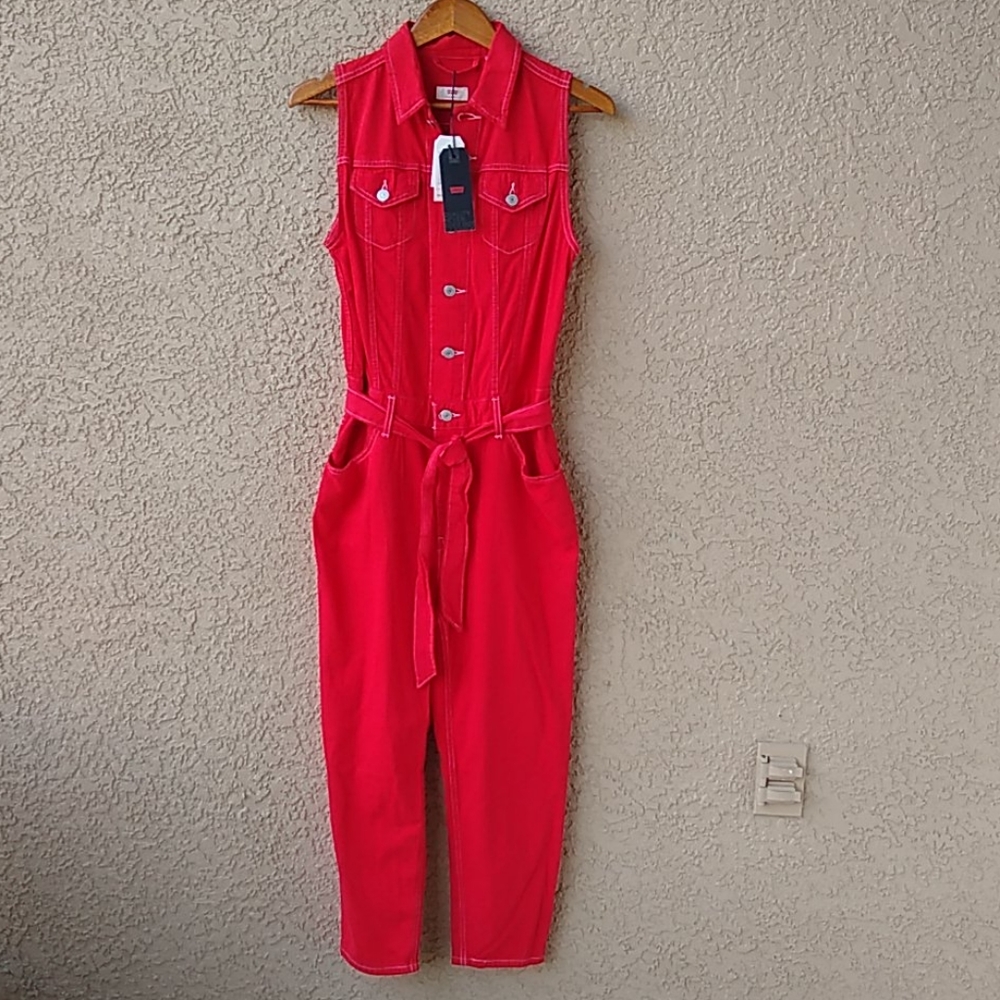 Levi's Denim Sleeveless Jumpsuit 100% cotton Red